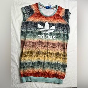 Adidas Original Cap Sleeves Multicolor Feathers Print Terry Dress Size S A060723